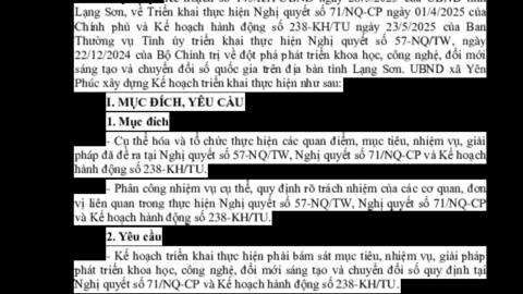 Kế hoạch triển khai thực hiện Nghị quyết số 71/NQ-CP ngày 01/4/2025 của Chính phủ và Kế hoạch hành động số 238-KH/TU ngày 23/5/2025 của Ban Thường vụ Tỉnh ủy triển khai thực hiện Nghị quyết số 57-NQ/TW, ngày 22/12/2024/ trên địa bàn xã Yên Phúc